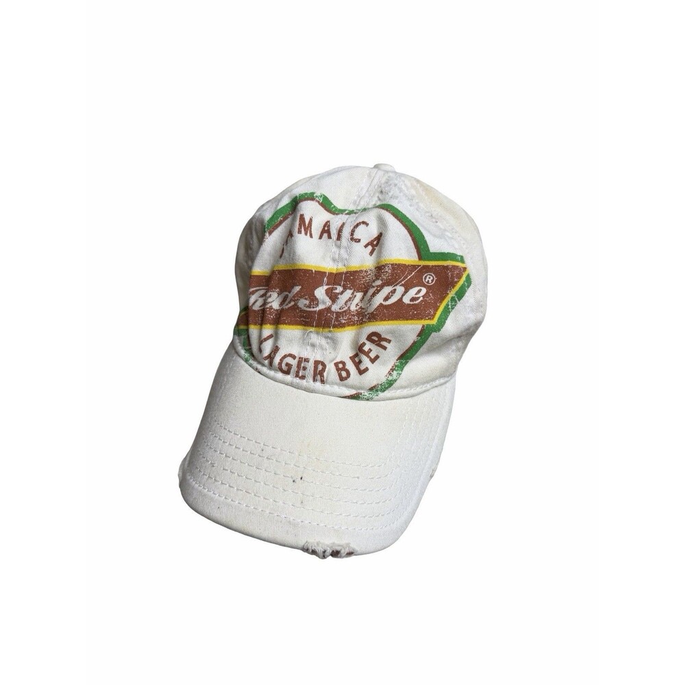 Red Stripe Lager Beer Brewed In Jamaica Mens Distressed Hat Cap